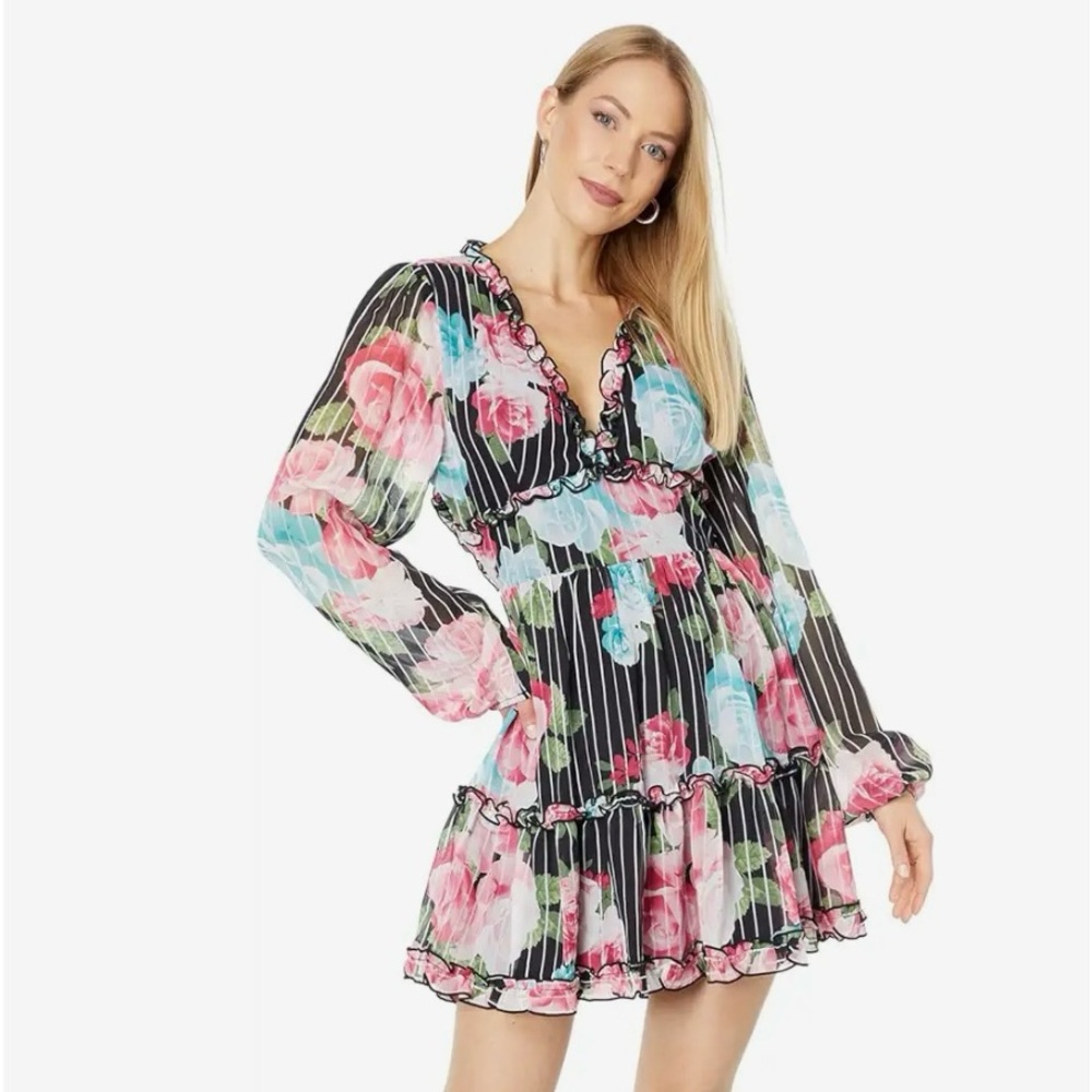 Bebe Printed Lace-Up Back Flare Dress NWT